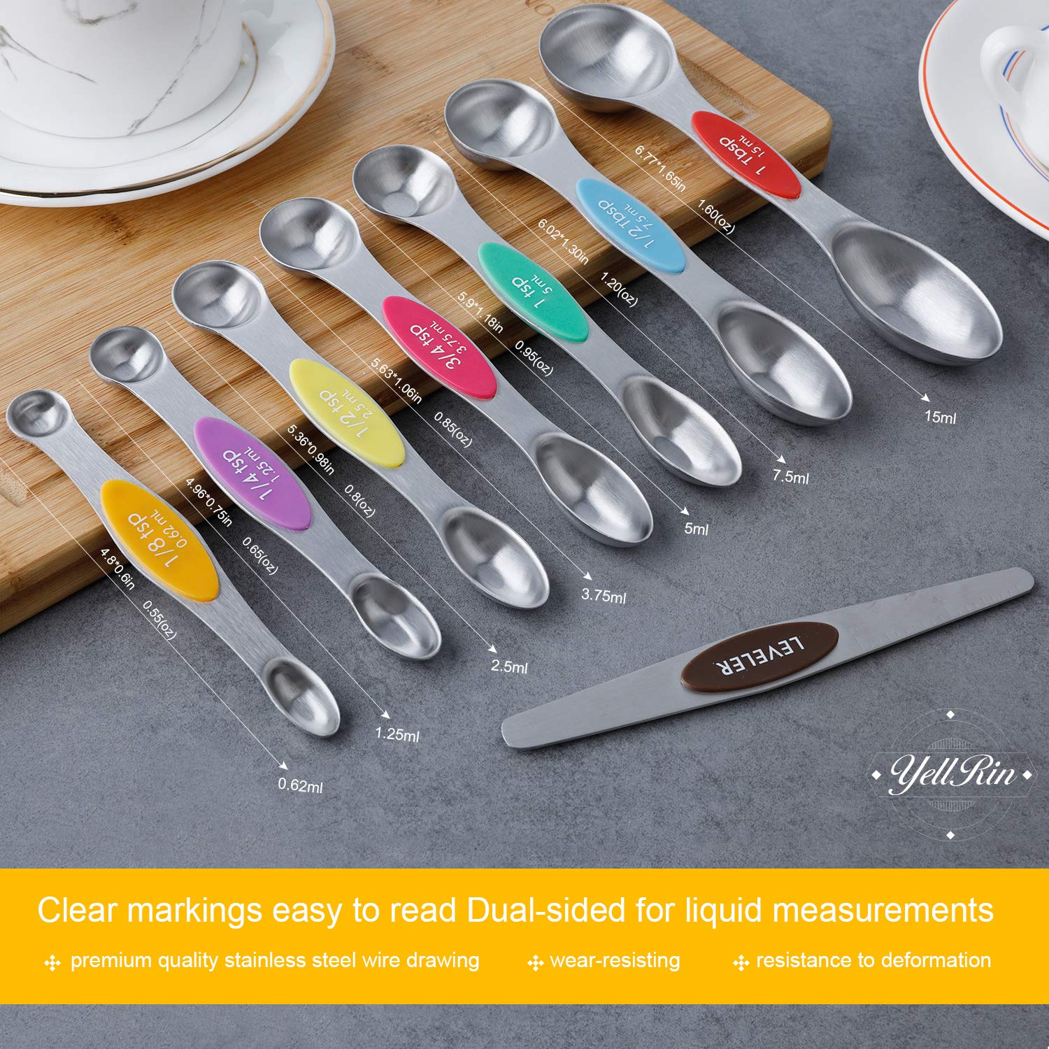YellRin spoons attach to fridge or metal rail for easy access