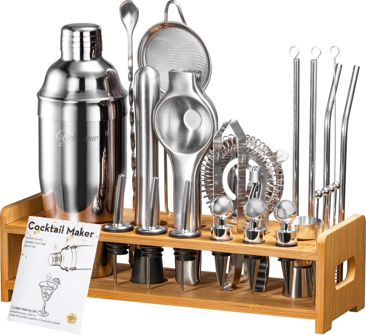 Yelusonw 26-piece cocktail shaker set with stand for home entertaining