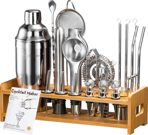Yelusonw 26-piece cocktail shaker set with stand for home entertaining