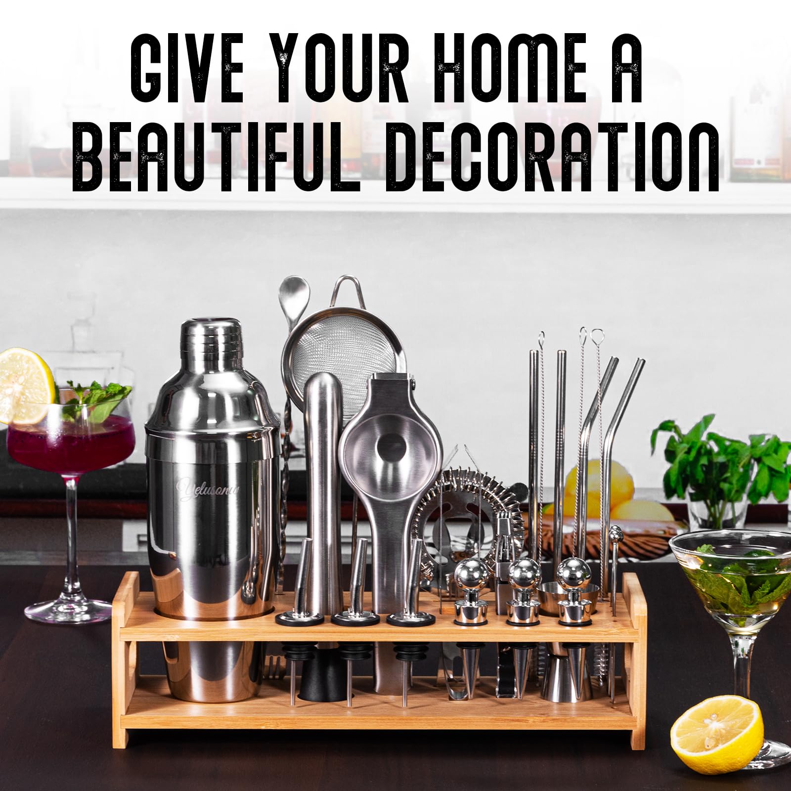 Yelusonw jigger and bar spoons enable precise measurements at home
