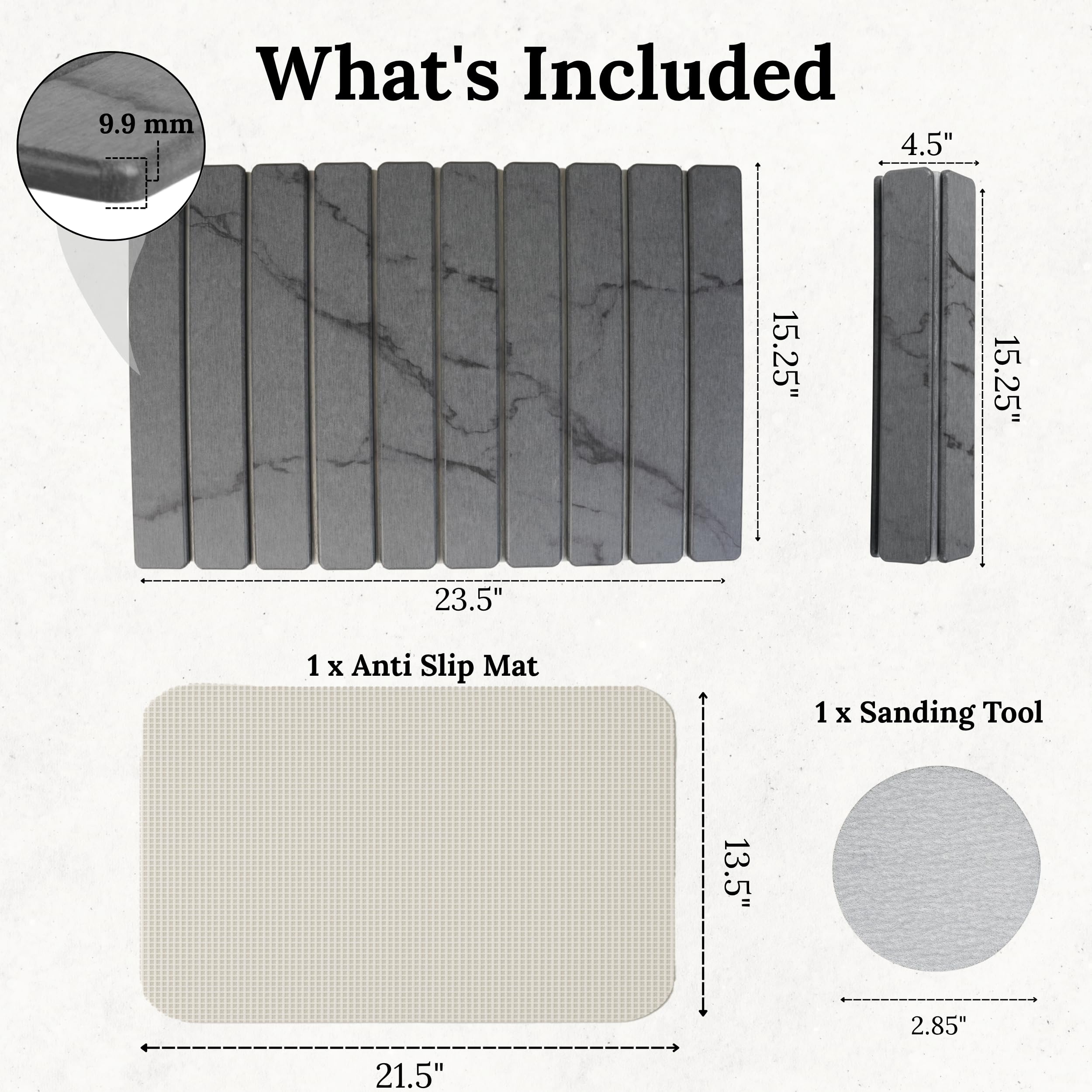 Yenyra kitchen mat in compact space demonstrating roll or fold storage.