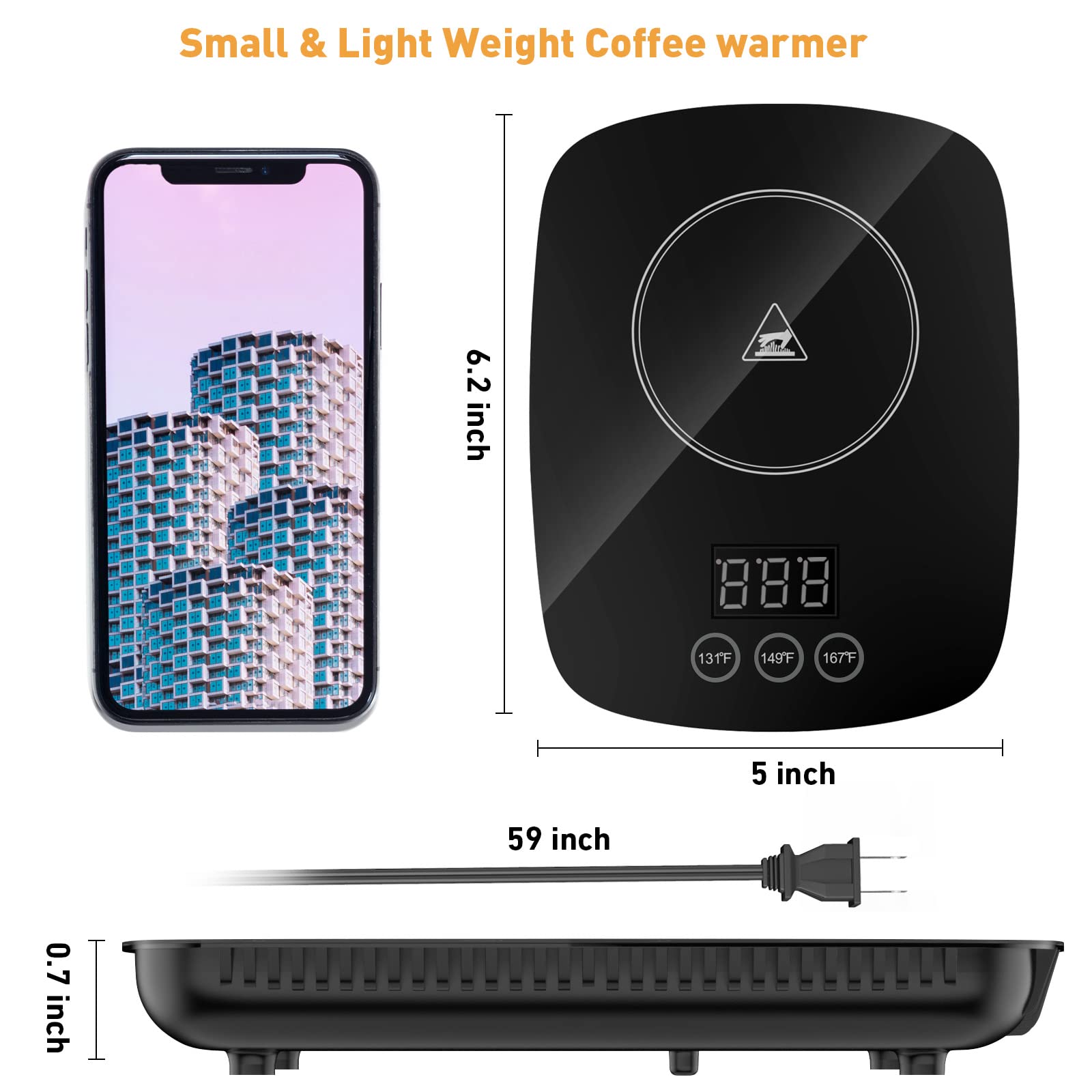 YEOSEN coffee mug warmer auto shut-off image shows safe, automatic stop after use.