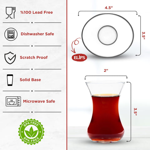 yersiz glass set six glasses with elliptical saucers in clear crystal clarity