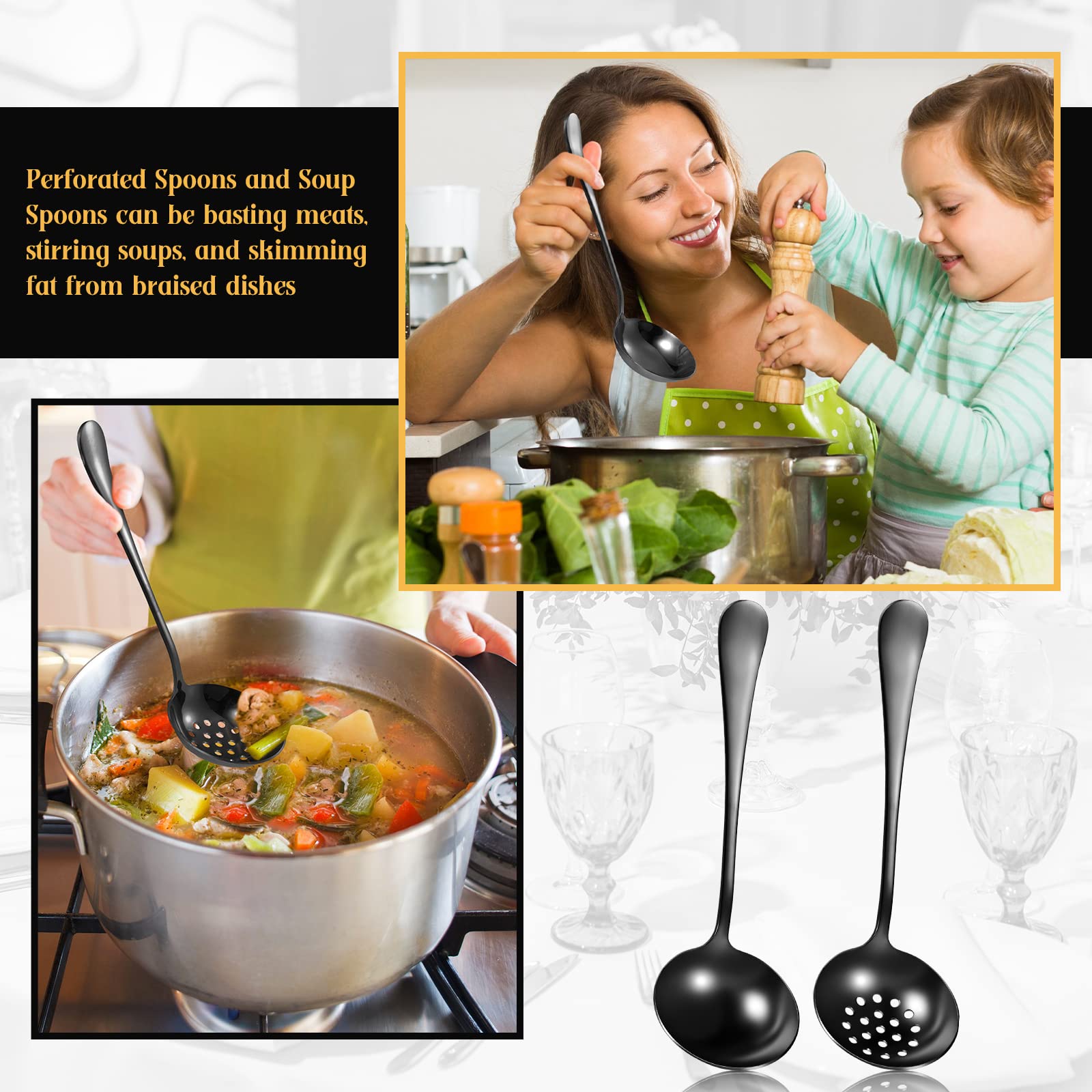 Yetene 19-piece serving flatware set perforated spoons for draining