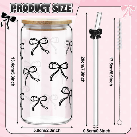 Yetene black bow design glass cup with bamboo lid ideal for on-the-go