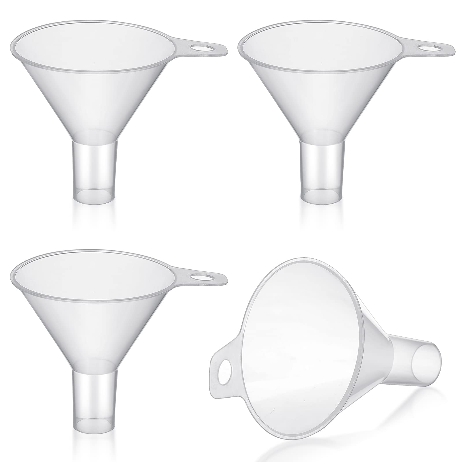 Yetene four-pack small plastic funnels with wide mouths for spill-free pouring