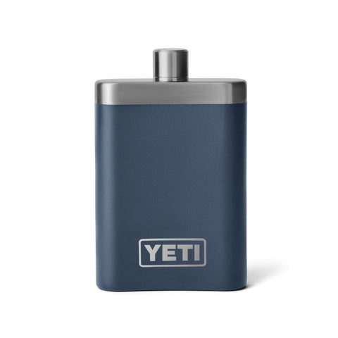 YETI 7 oz navy flask with funnel, mess-free filling