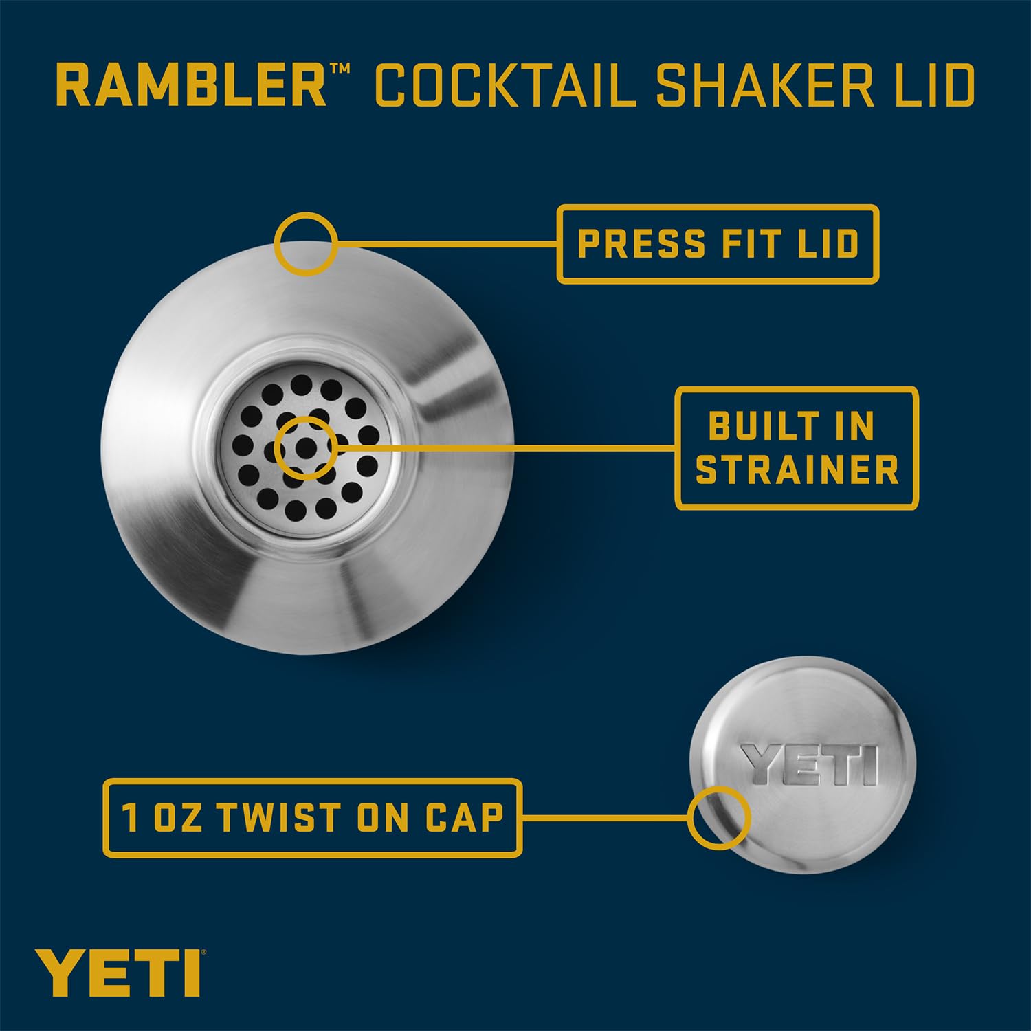 YETI shaker lid on Rambler 20oz stackable cup enables quick cocktail prep.
