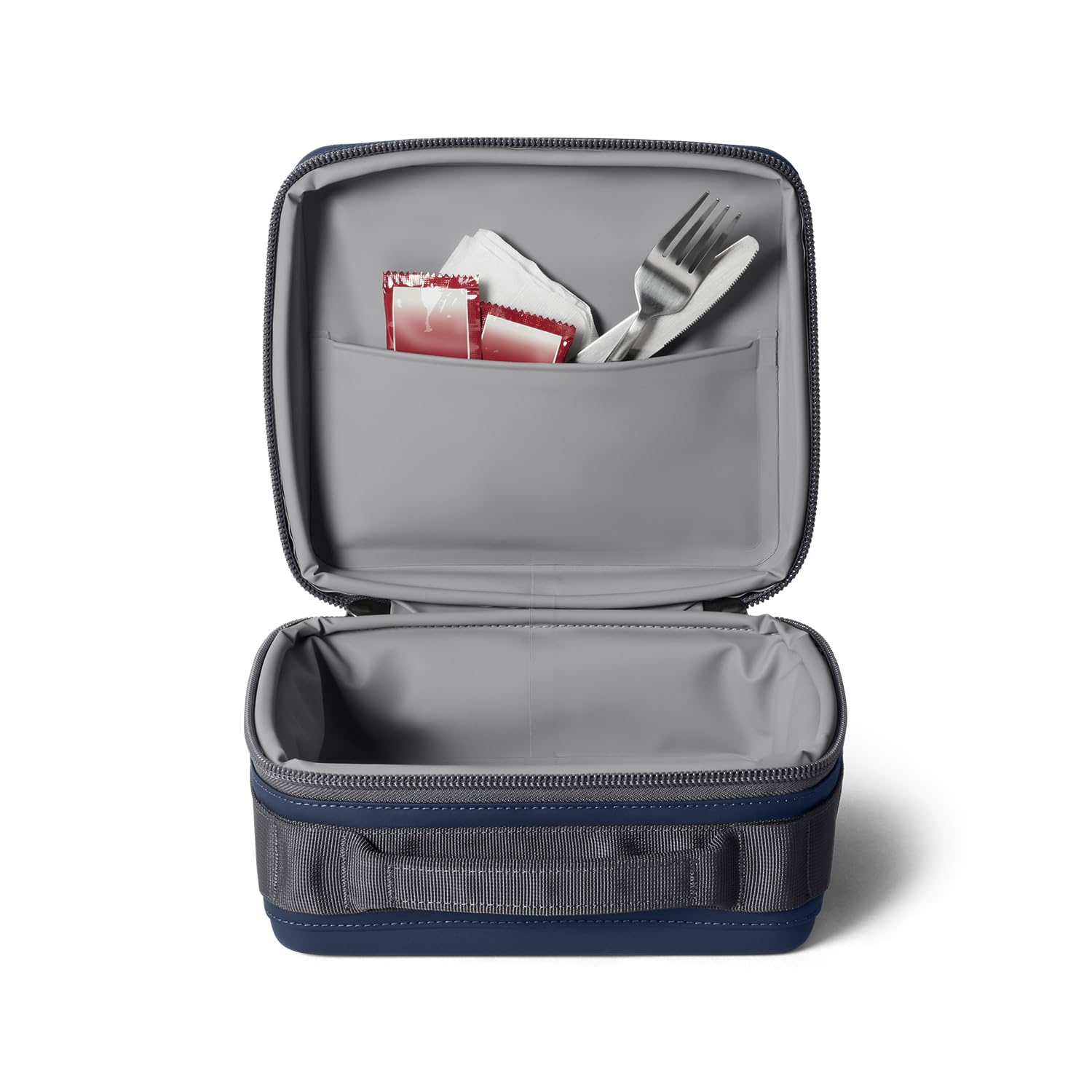YETI Daytrip 3L navy interior shot, demonstrating organized pockets for utensils