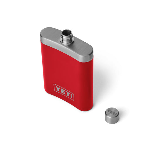 YETI 7 oz flask in Rescue Red ready for on-the-go hydration.