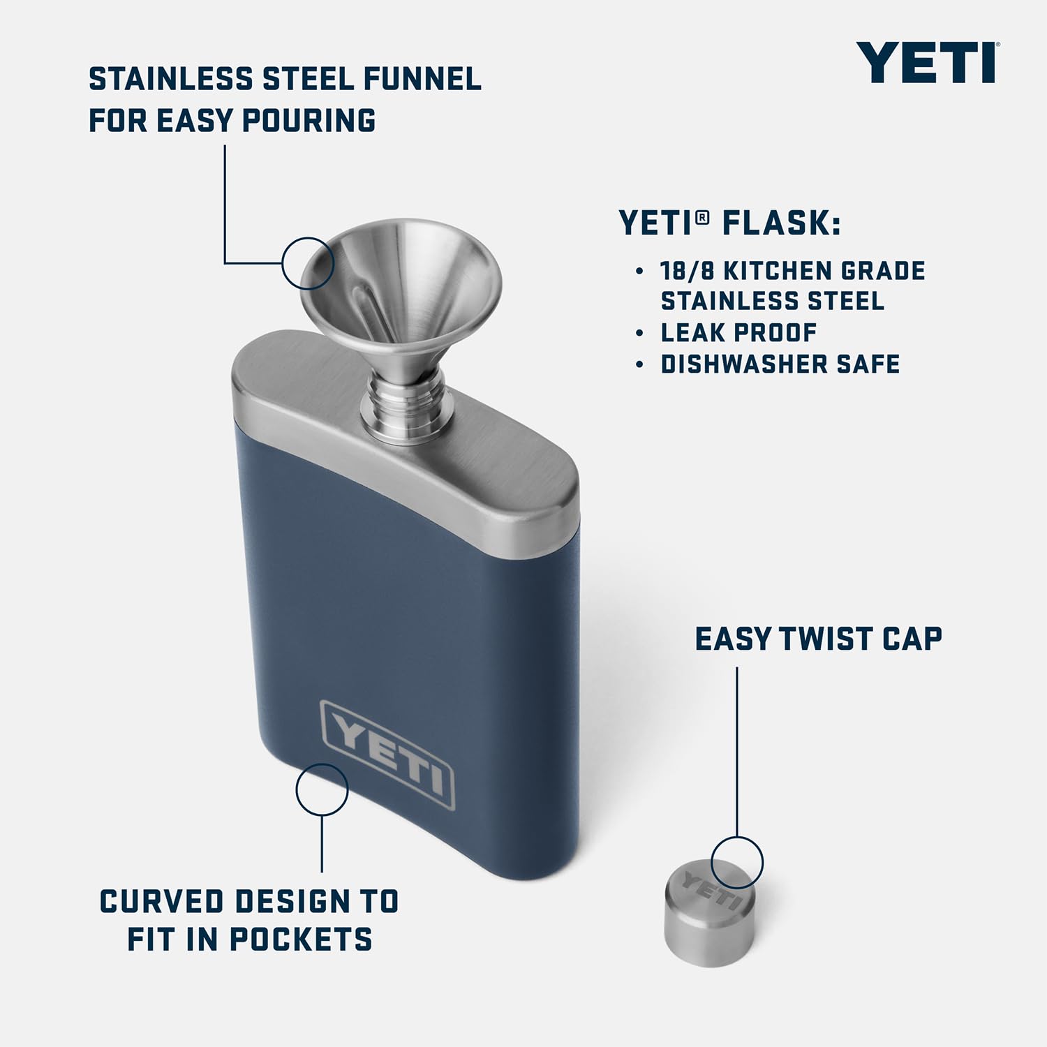 YETI flask with funnel in Rescue Red for mess-free filling.