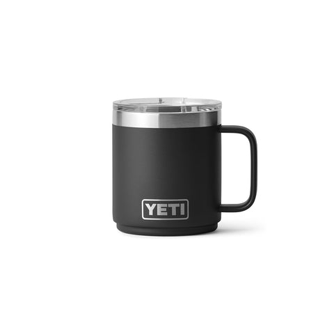 YETI Rambler black ceramic-lined mug closeup emphasizing durable Duracoat finish.
