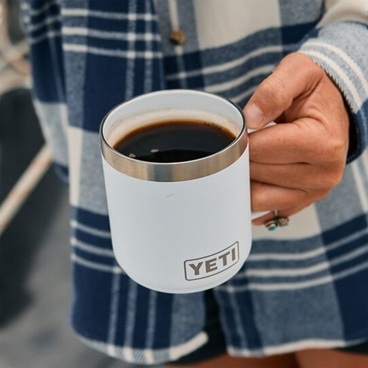YETI Rambler 10 oz mug dishwasher-safe icon indicates easy cleanup
