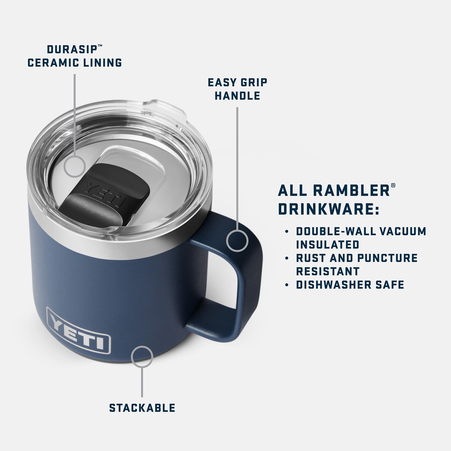 YETI Rambler 10 oz mug MagSlider lid close-up shows magnetic seal for secure containment
