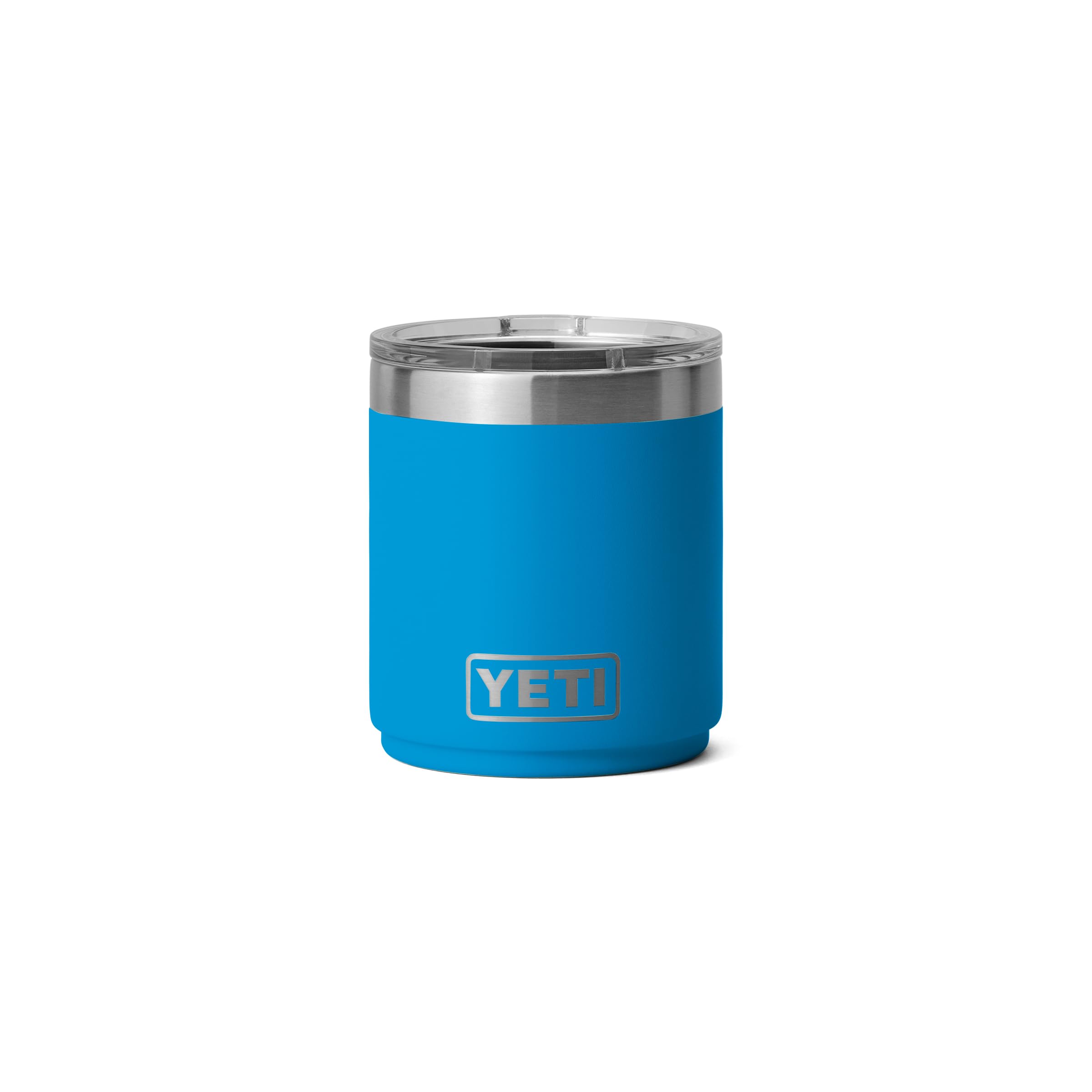 YETI Rambler 10 oz Lowball 2.0 pouring with Big Wave Blue finish for on-the-go beverages.