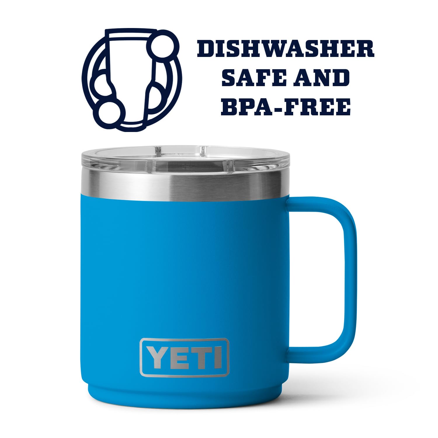 YETI Rambler 10 oz Stackable Mug uses dual-wall vacuum insulation to keep drinks hot or cold longer.