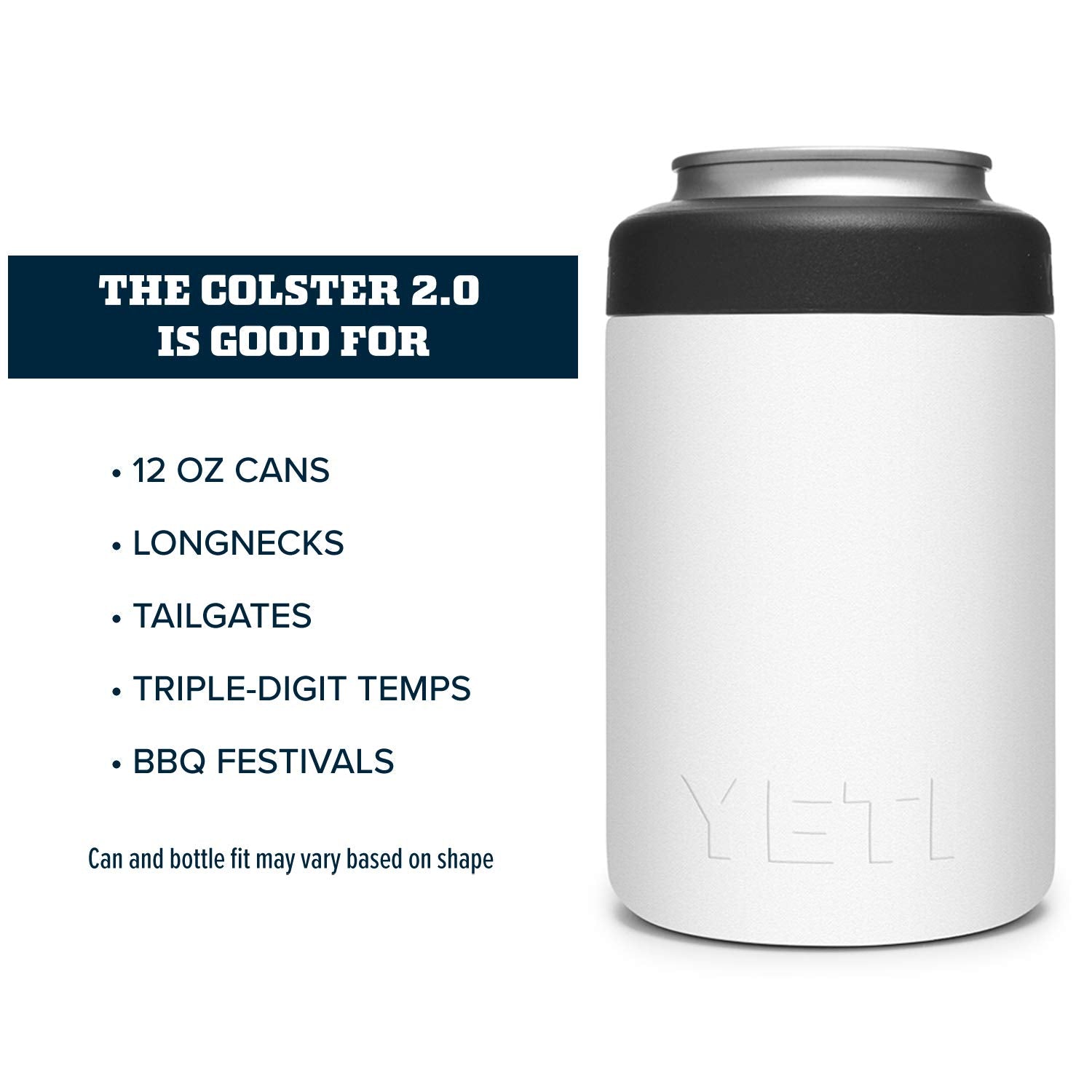 YETI Rambler Colster features double-wall vacuum insulation for long-lasting chill.