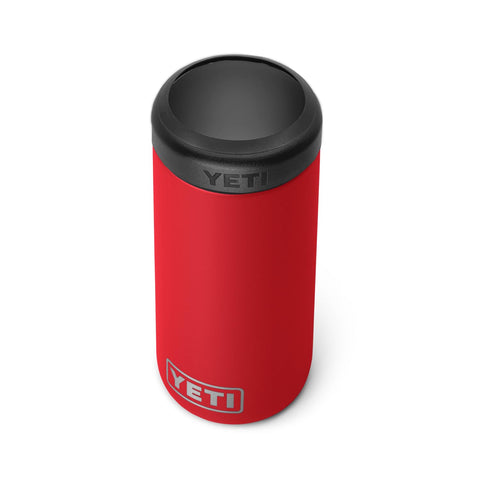 YETI Rambler Slim Colster Rescue Red front view showing slim can insulation for cold drinks