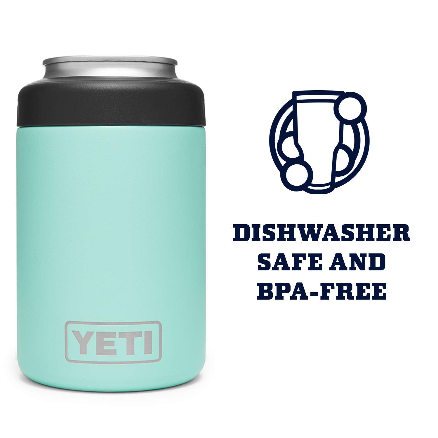 YETI Rambler Colster Seafoam with 12 oz can inside for cold beverage