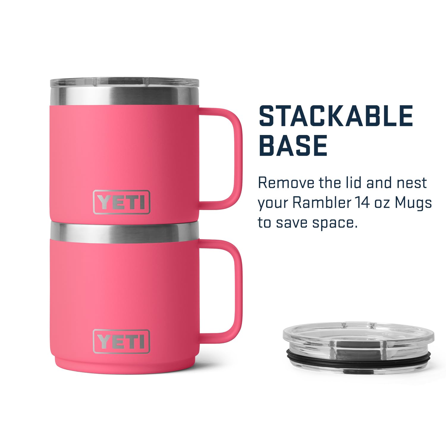 YETI Rambler 14 oz mug tropical pink with MagSlider lid for secure, easy sipping.