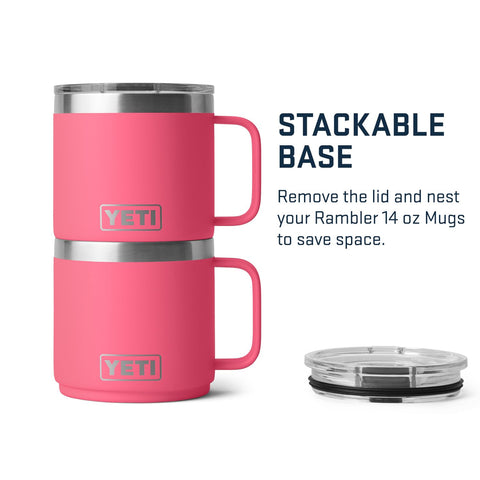YETI Rambler 14 oz mug tropical pink with MagSlider lid for secure, easy sipping.