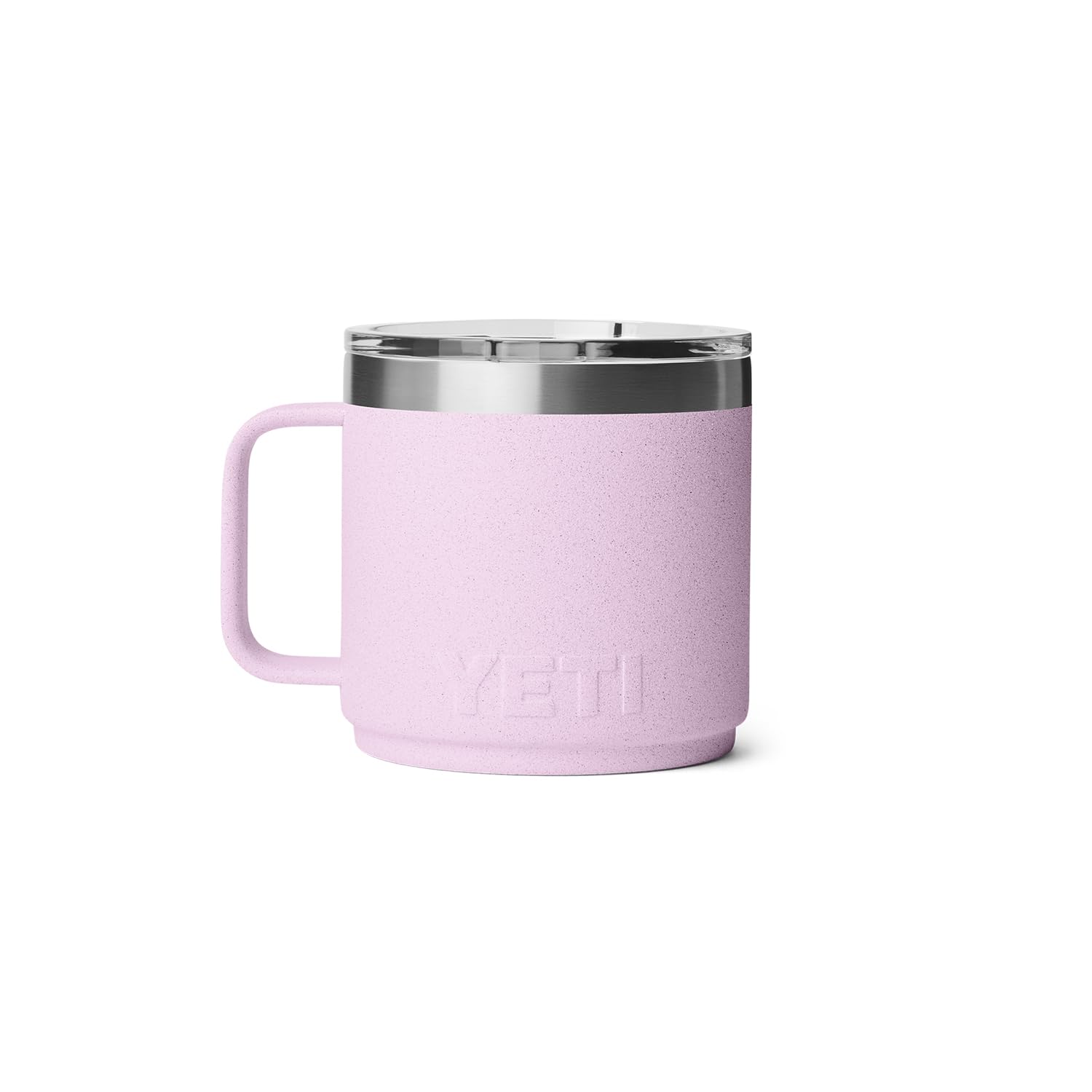 YETI Rambler 14oz cherry blossom finish adds color to outdoors and kitchen.