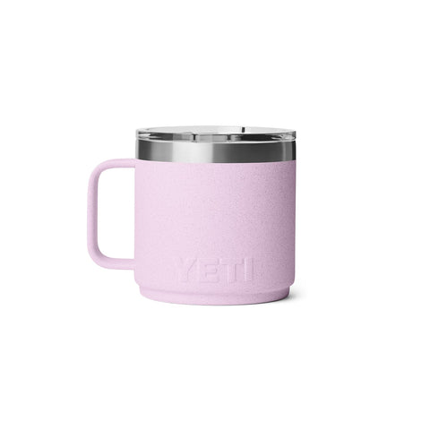 YETI Rambler 14oz cherry blossom finish adds color to outdoors and kitchen.