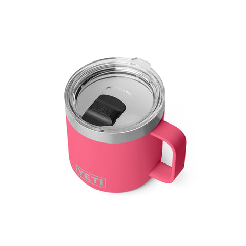 YETI Rambler 14 oz ceramic lined stackable mug in Tropical Pink for on the go sipping