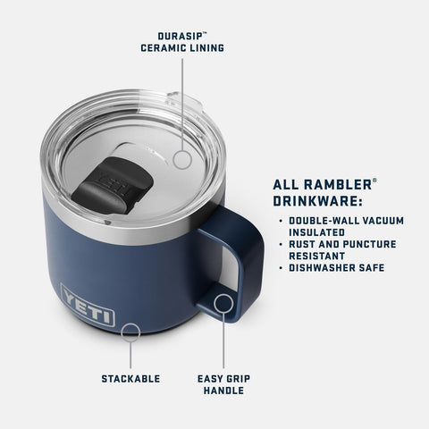 YETI Rambler 14 oz double-wall insulation maintains beverage temperature