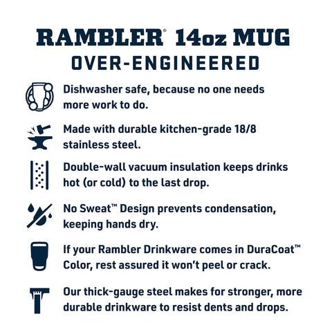 YETI Rambler 14 oz double-wall insulation preserves beverage temperature