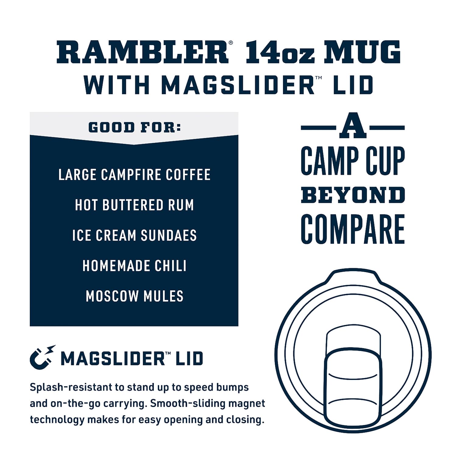 YETI Rambler 14 oz MagSlider lid shown for one-handed sipping