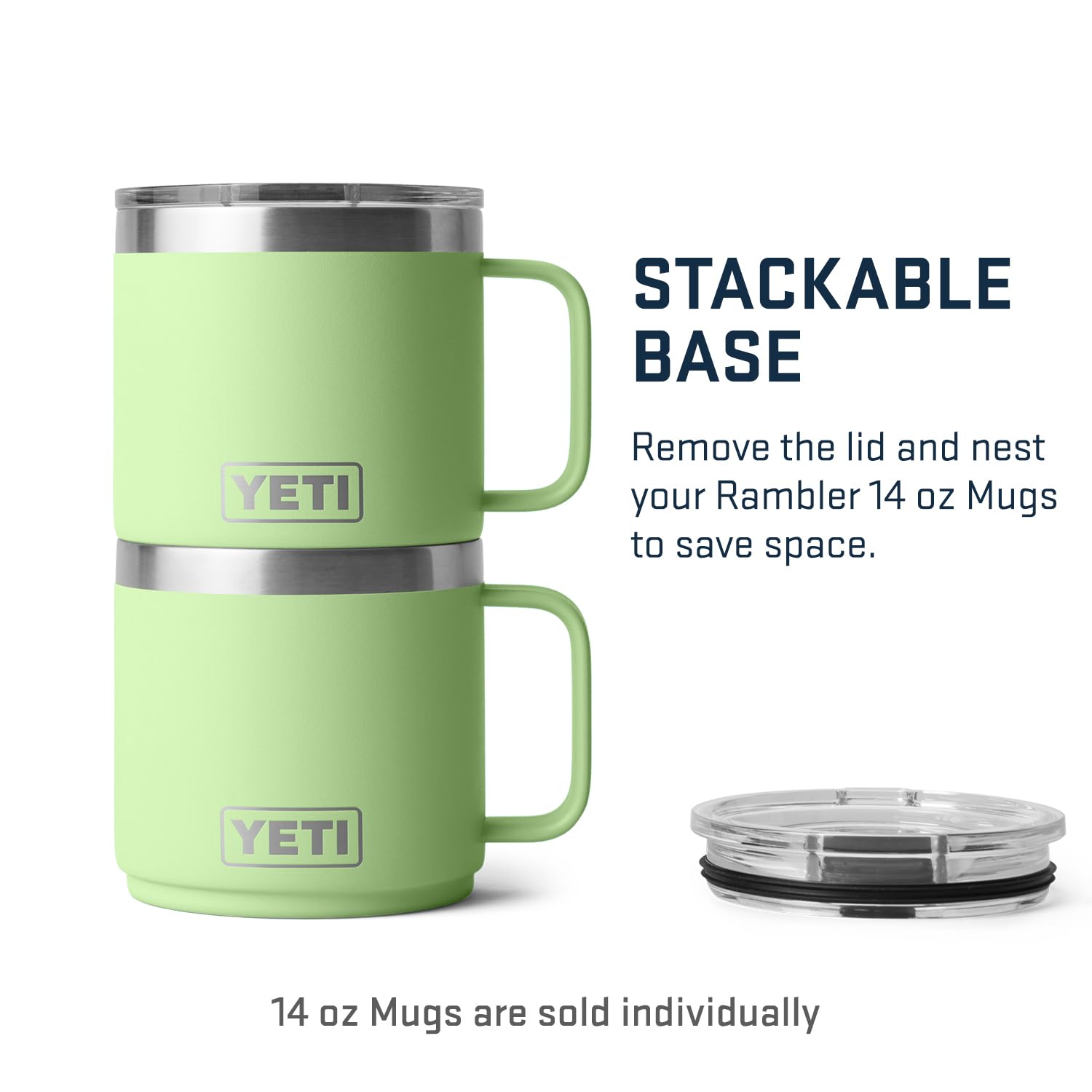 YETI Rambler 14 oz stackable base demonstrating space-saving design