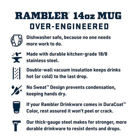 18-8 stainless steel construction of the YETI Rambler mug resists punctures and rust.