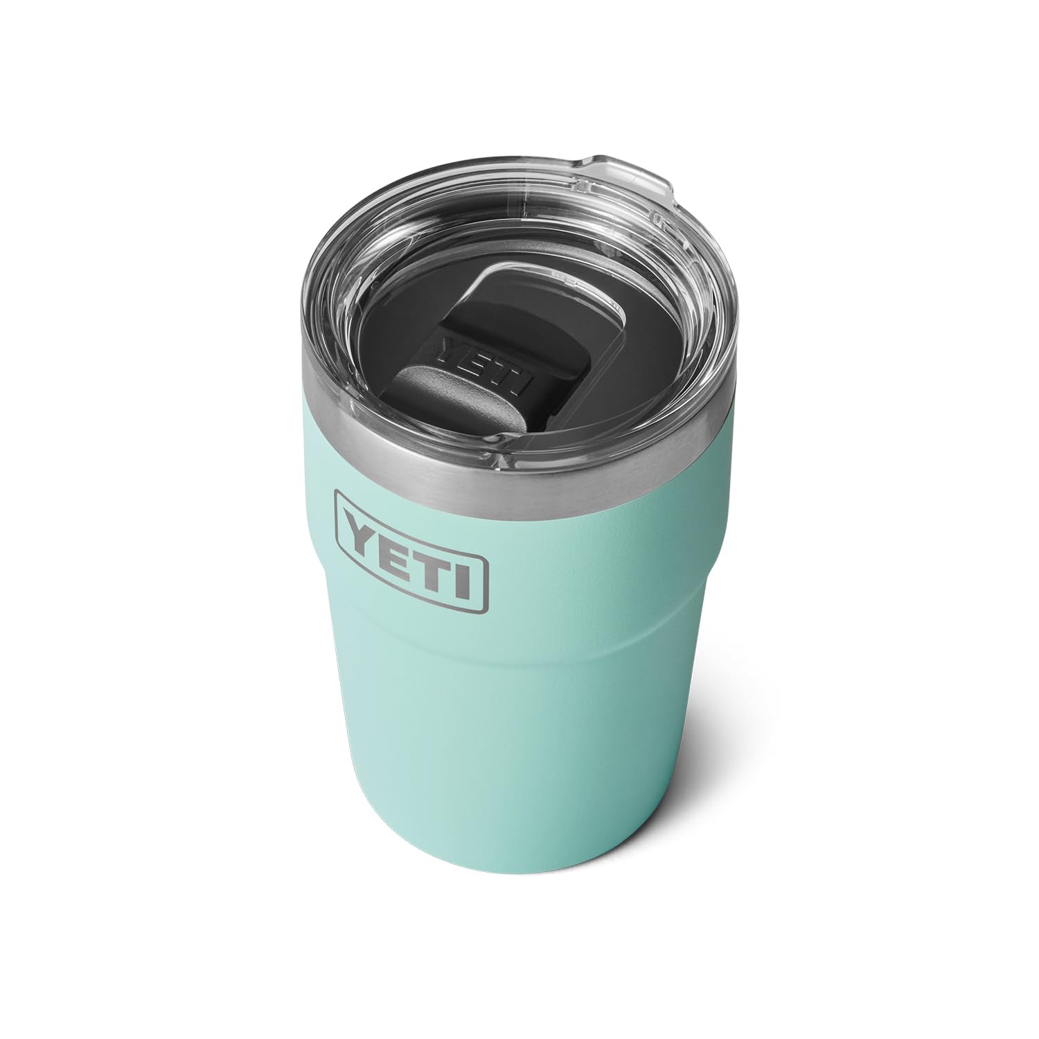 YETI Rambler 16 oz stackable cup front view showcasing space-saving design for home and camp.