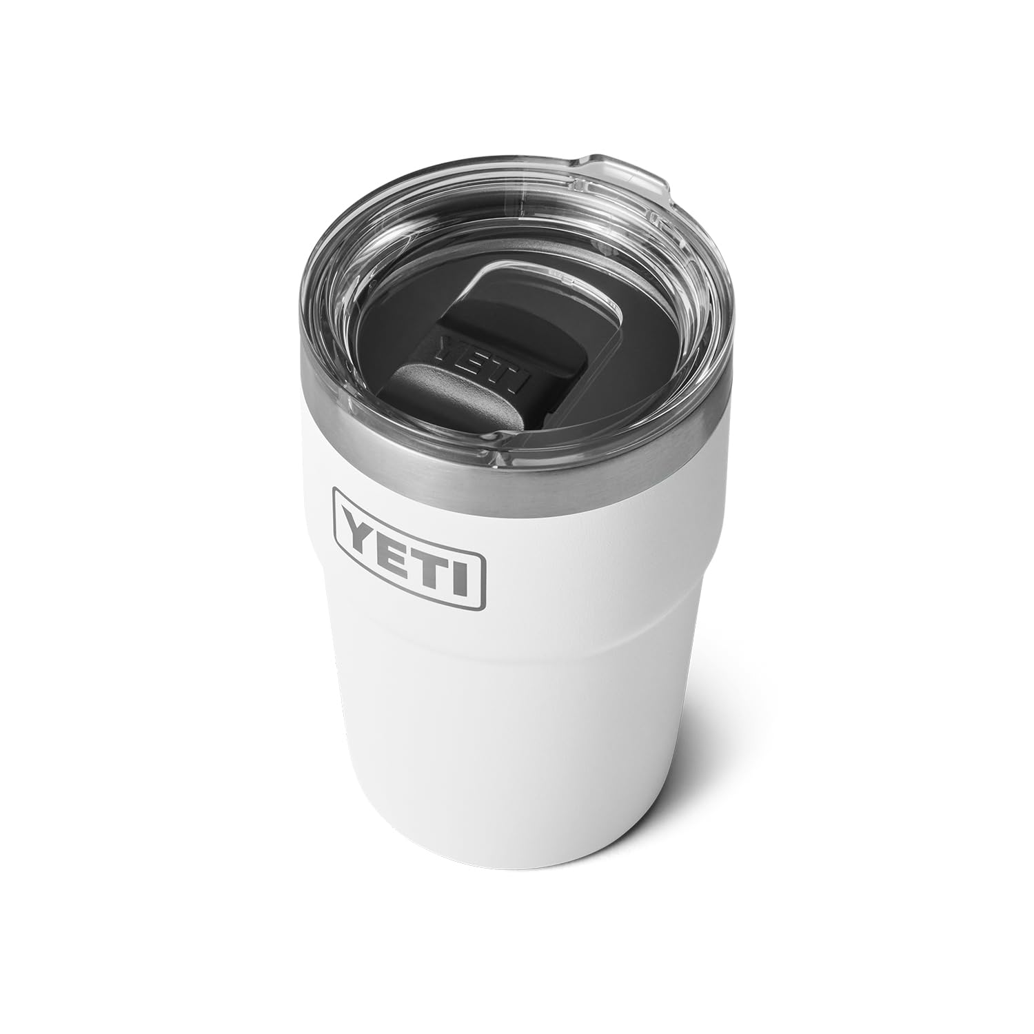 YETI Rambler 16 oz Stackable Tumbler white front view, ideal for coffee on the go