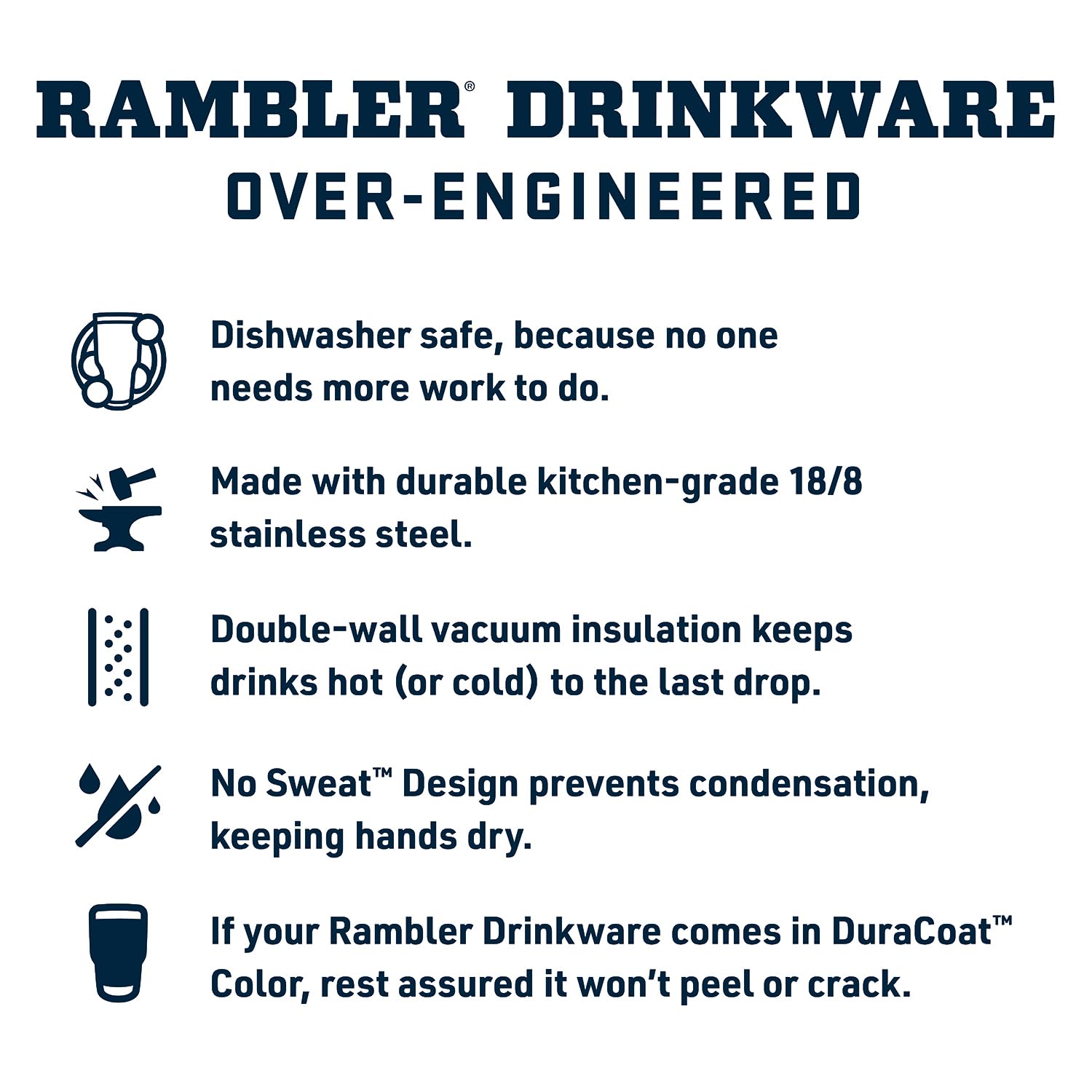 YETI Rambler stainless steel construction highlights puncture and rust resistance