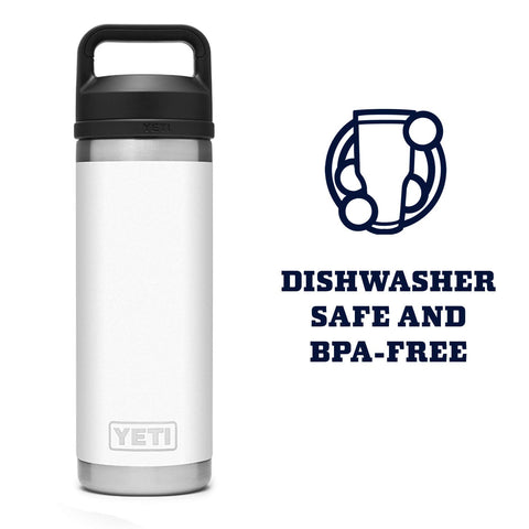 YETI Rambler 18 oz bottle made of 18/8 stainless steel for durability.