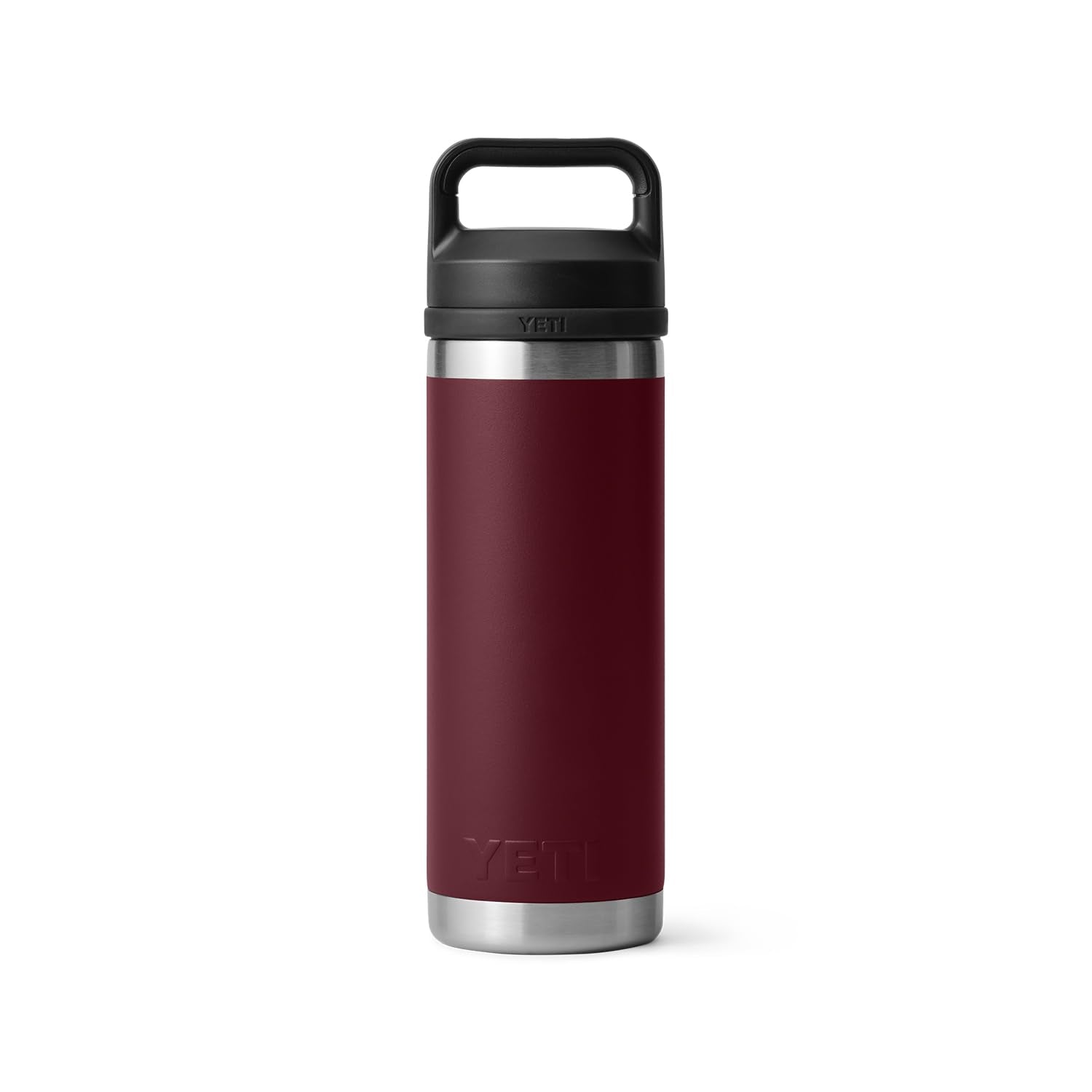 YETI Rambler 18oz bottle fits standard cup holders for travel-ready hydration