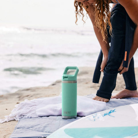YETI Rambler 18 oz bottle handles rough use during hiking and kayaking.