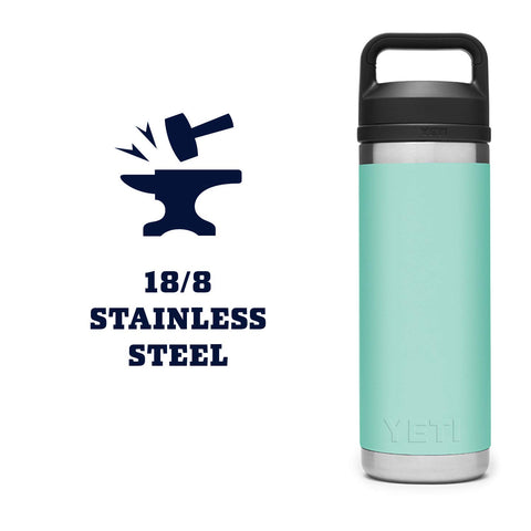 YETI Rambler 18 oz seafoam bottle fits standard cup holders for travel.
