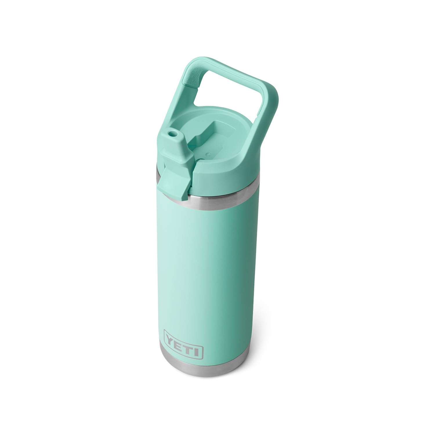 YETI Rambler 18oz bottle in seafoam, front view, keeps drinks cool on the go.