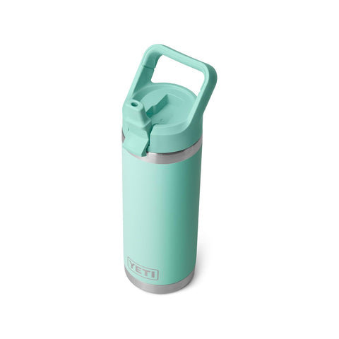 YETI Rambler 18oz bottle in seafoam, front view, keeps drinks cool on the go.