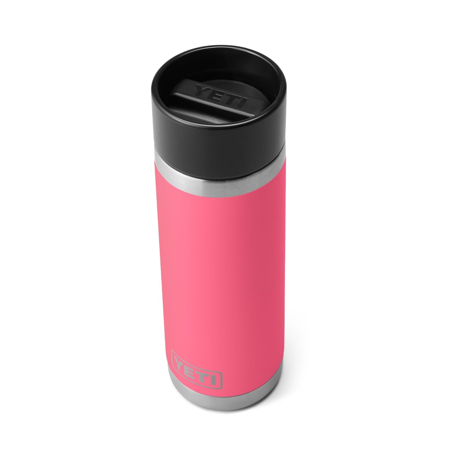 YETI Rambler 18oz Hotshot bottle tropical pink cap demonstrating leakproof design
