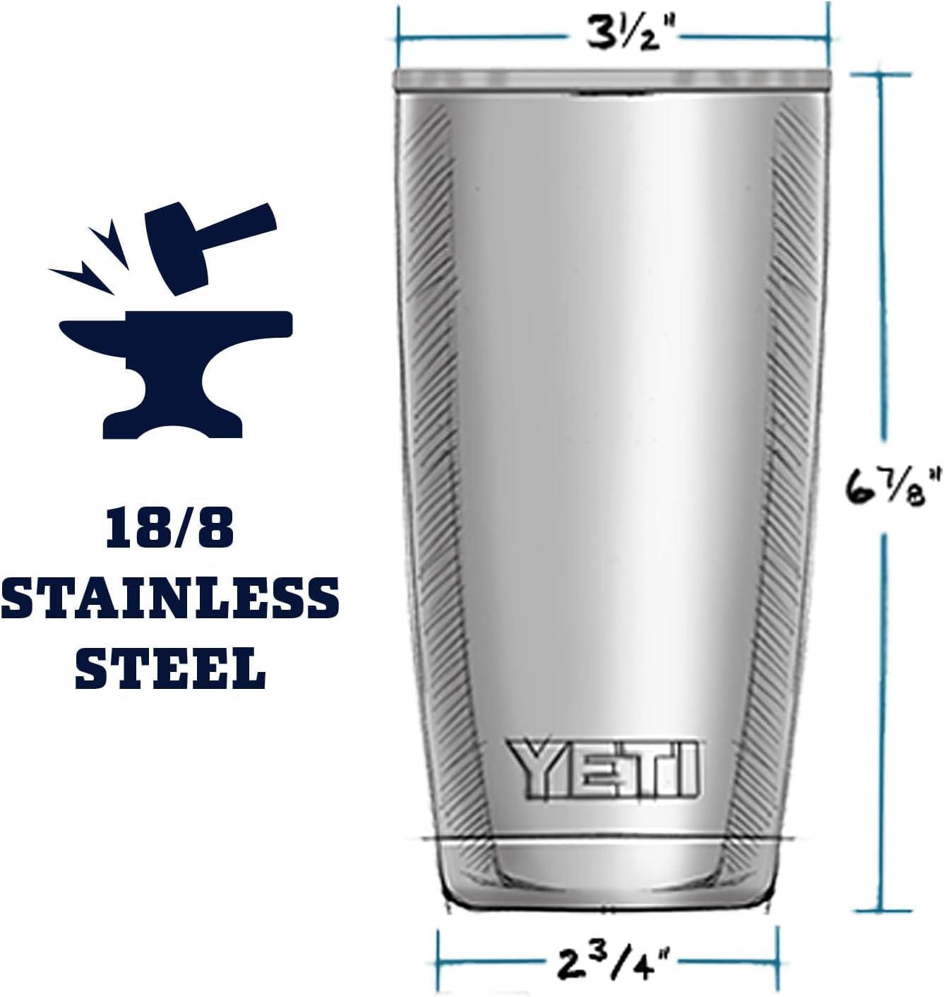 YETI Rambler 20 oz, dishwasher safe icon, easy cleaning after use