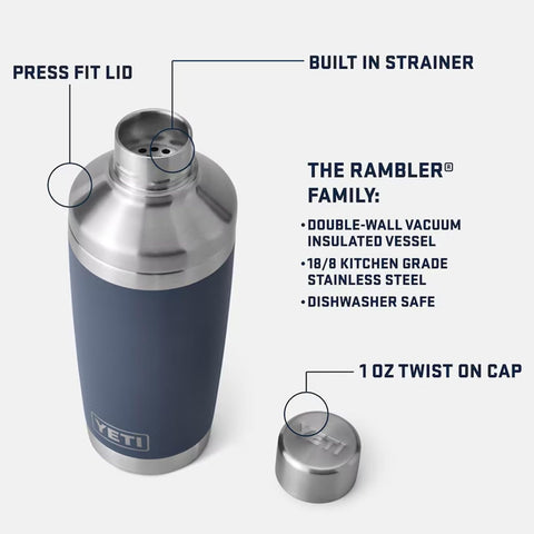 YETI Rambler 20 oz Cocktail Shaker navy, liquid inside ready to mix drinks