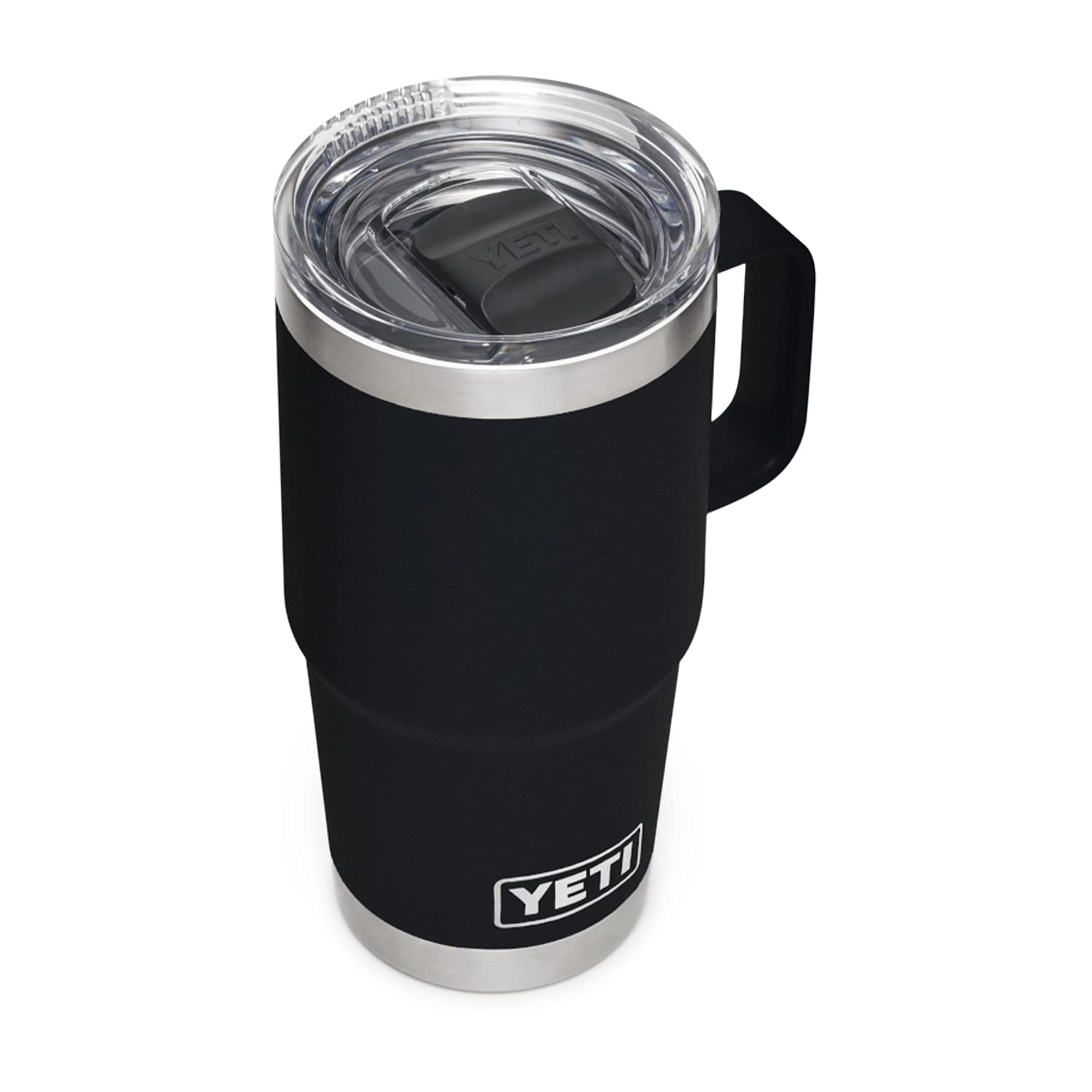 YETI Rambler 20 oz Travel Mug in black with durable stainless steel for daily adventures.