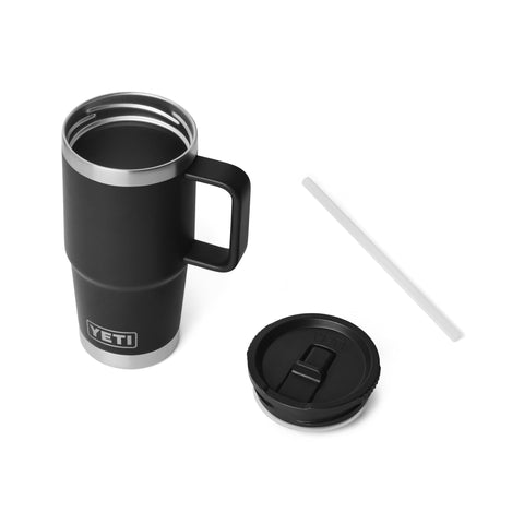 YETI Rambler 20 oz travel mug shows cup-holder compatibility for roadside access