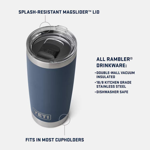 YETI Rambler 20 oz MagSlider lid close-up showing magnetic seal for reliable containment