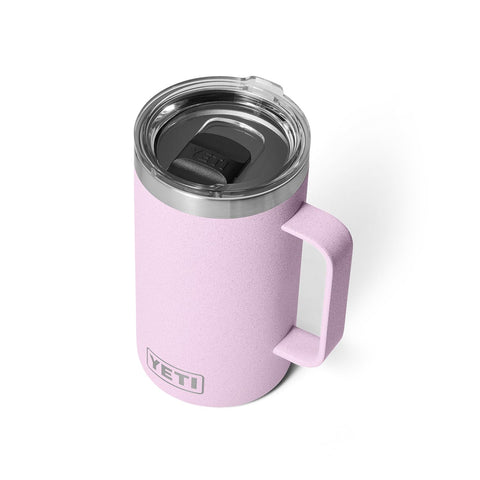YETI Rambler 24oz Mug in Cherry Blossom with rugged stainless steel for everyday durability.