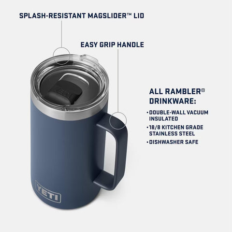 YETI Rambler 24 oz mug stainless steel exterior for durability